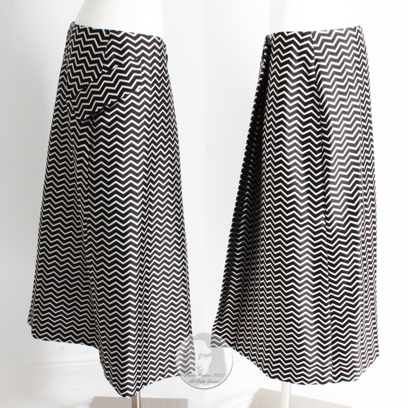 Geoffrey Beene Skirt Black Silver Op Art Stripe Zig Zag Print Satin Vintage 90s - Picture 4 of 8